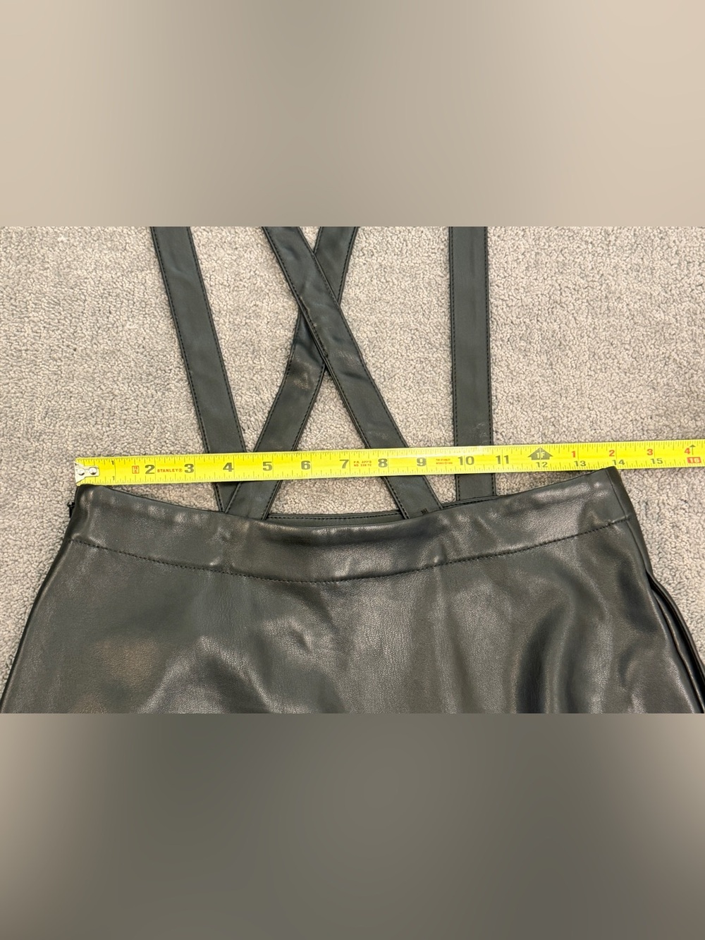 ✨ Anthropologie Faux Leather Pinafore Suspender Midi Skirt Black - Picture 9 of 11